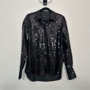 Good American Black Sequin Button Down